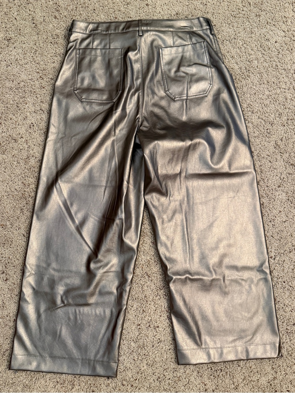 CeCe Metallic Silver Wide-Leg Faux Leather Pants